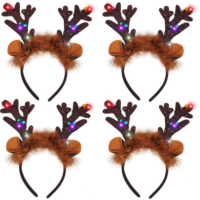 Christmas Light Up Reindeer Headband, 4 Pcs