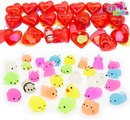 28Pcs Glow In The Dark Mochi Squishy Toys Filled Hearts Set with Kids Valentines Cards