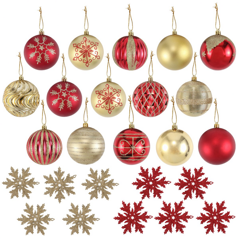 Red & Gold Ball And Star 3in Ornaments, 25-pack