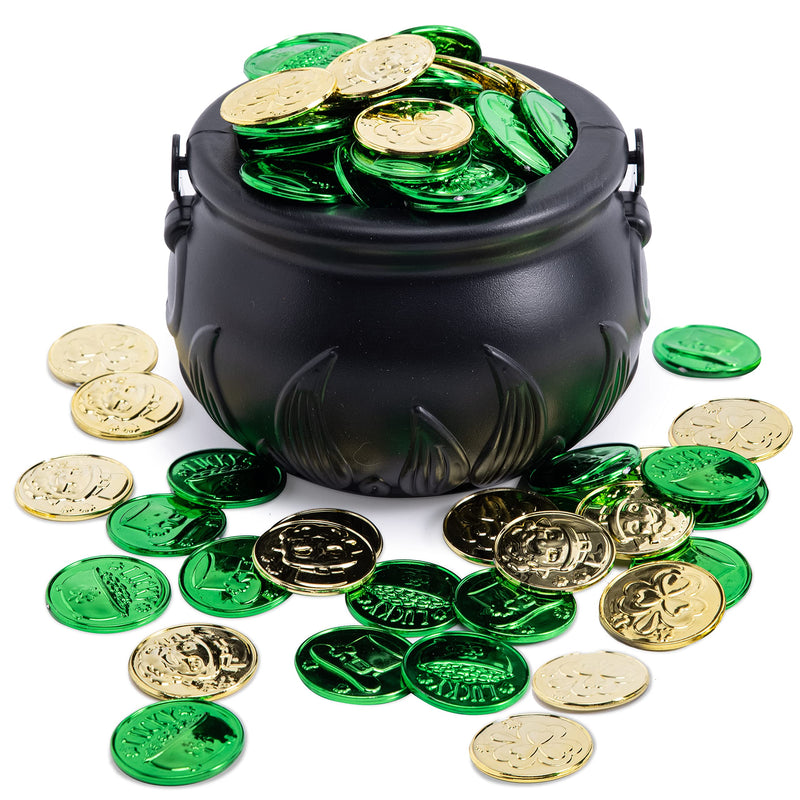 Large Black Cauldron and 208 St. Patrick's Coins