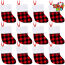5in Red Black Buffalo Plaid Christmas Stockings, 12 pack