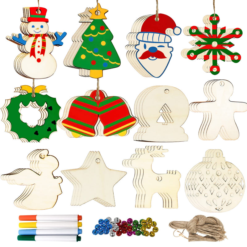 48 Pack Wooden Ornaments Craft Kit