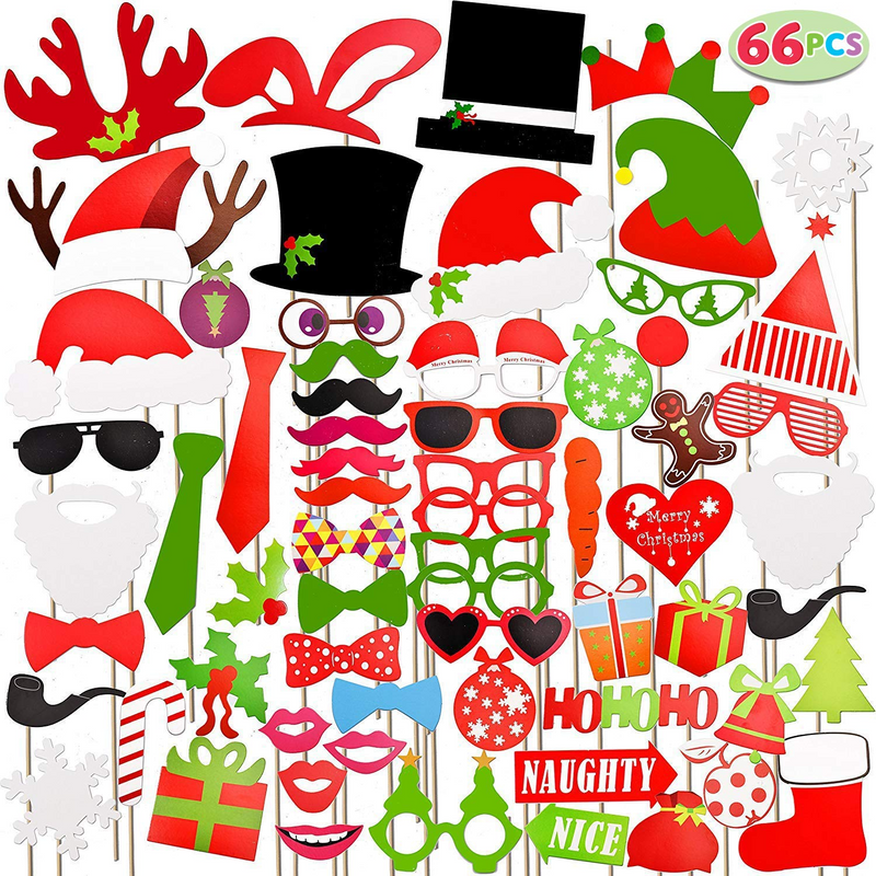 Photo Booth Props for Christmas, 66 Pcs