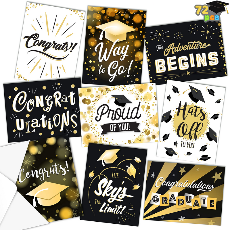 Graduation Cards (Black & Gold) with 9 Designs
