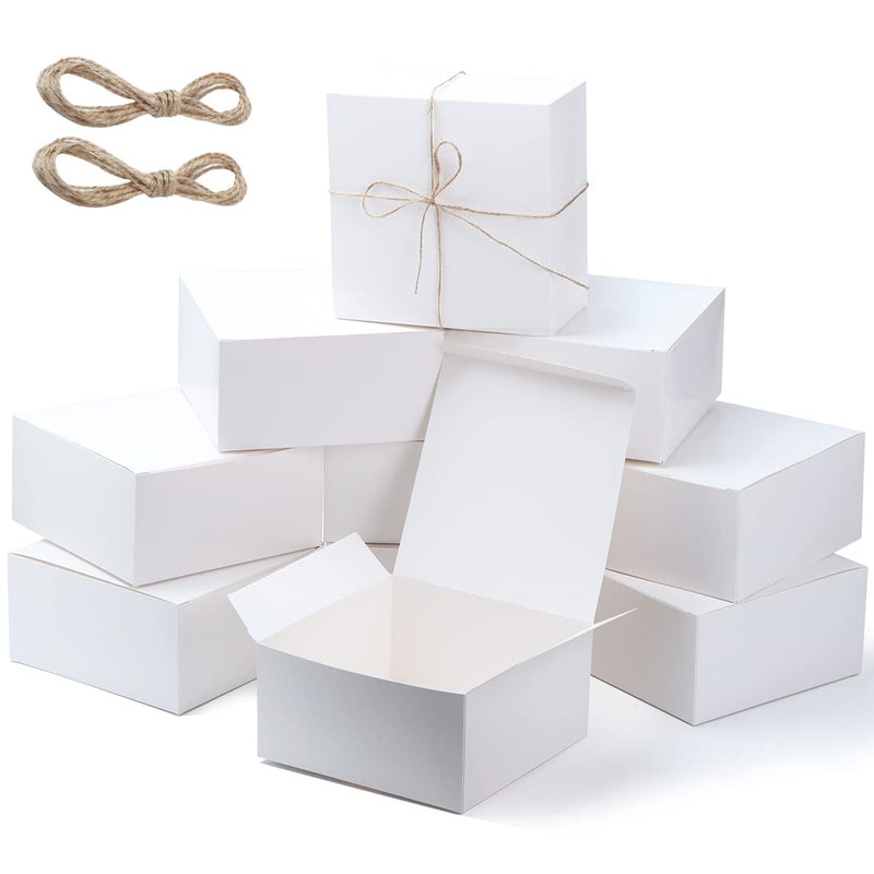 White Paper Gift Boxes with Hemp Ropes, 15 Pcs