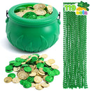 St Patrick's Green Cauldrons with Bead Necklaces and Coins