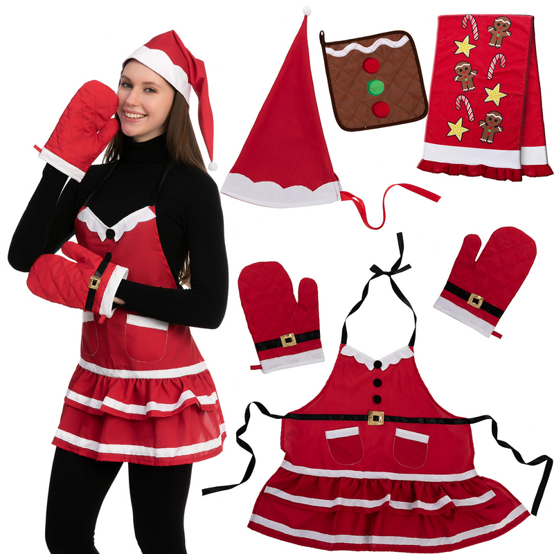 Lady Santa Apron and Kitchen Set, 6 pcs