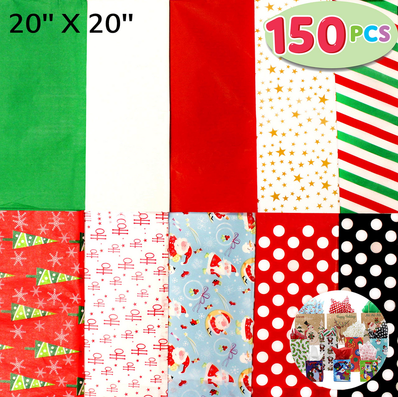 72 Sheet 20in x 20in Christmas Tissue Paper Assortment (Red, Green & White)