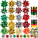 Self-adhesive Bows & 8 Rolls Of Christmas Curling Ribbons, 48 Pcs