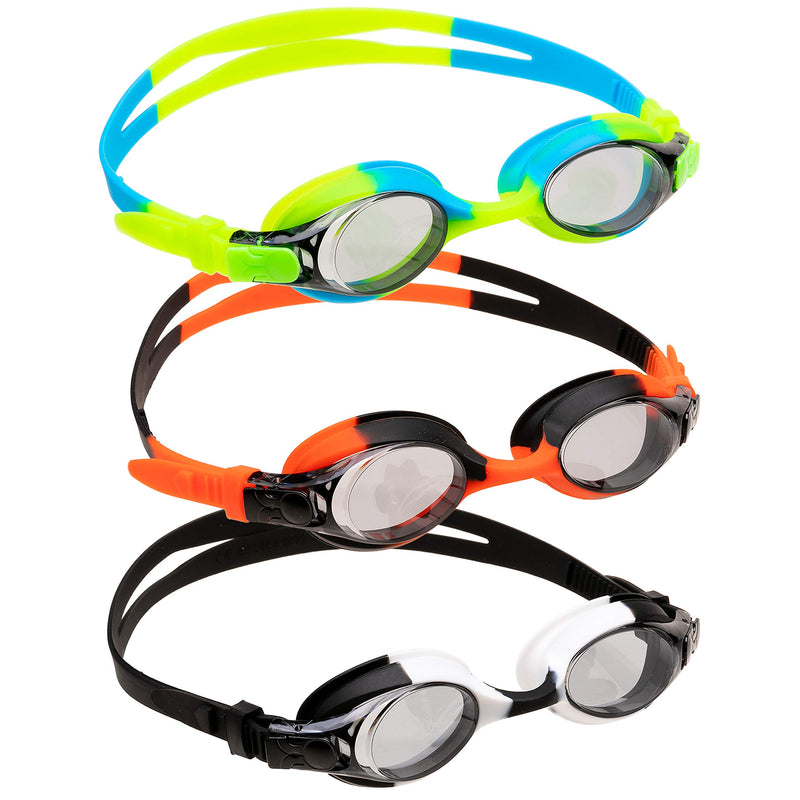 3 Pack Kids Swimming Goggles (Black, Red & Green)