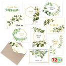 Watercolor Greenery Thank You Cards, 72 Pcs
