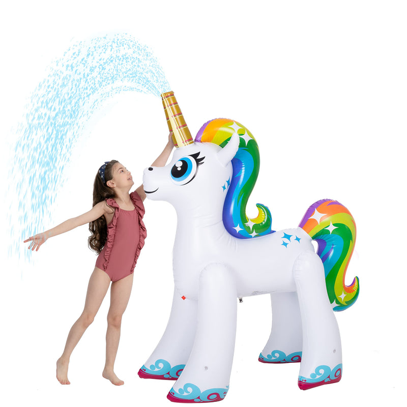 SLOOSH - 4 ft. Inflatable Rainbow Unicorn Yard Sprinkler (Green)