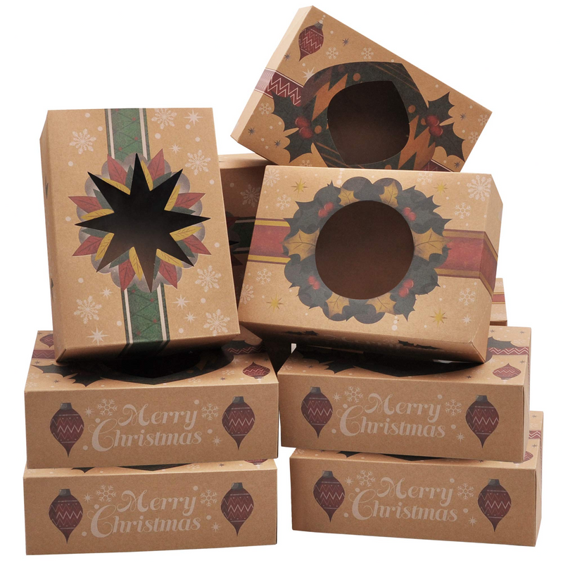 Kraft Christmas Cookie Boxes with Window, 24 Pcs