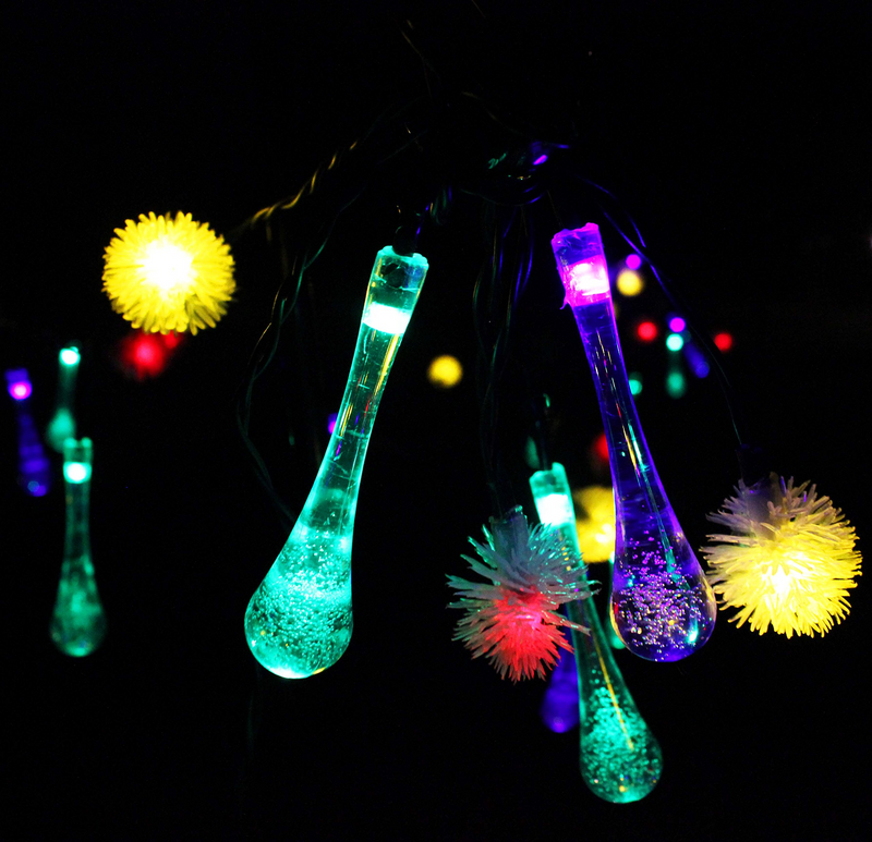 19.7 ft LED Snowflake/Icicle Shape Multicolor Solar String Lights