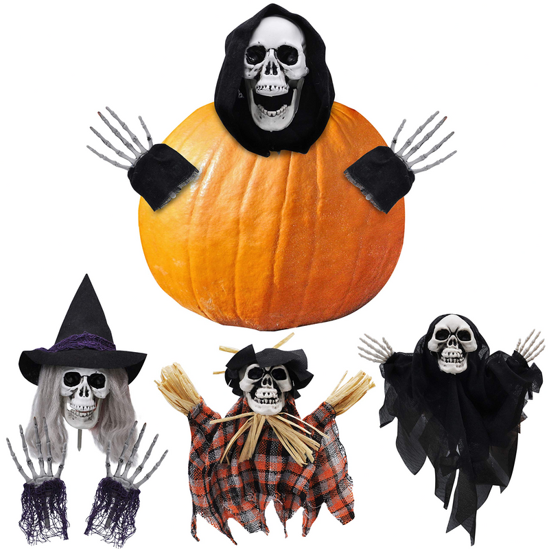 4 Pack Halloween Scary Pumpkin Stakes Decorations Kit