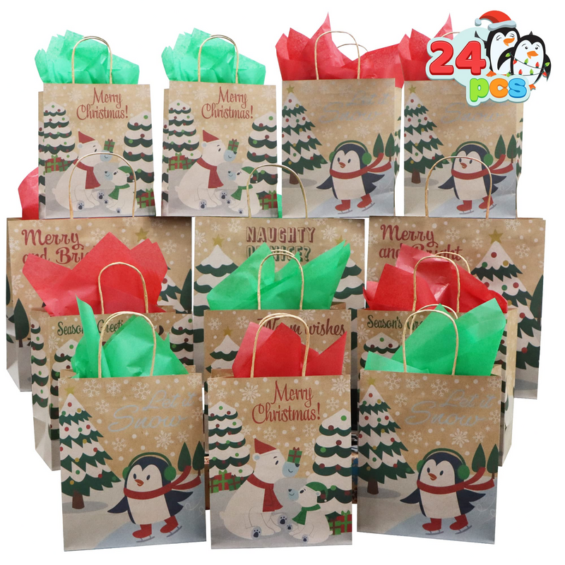 24 Pcs Bulk Christmas Kraft Gift Bags