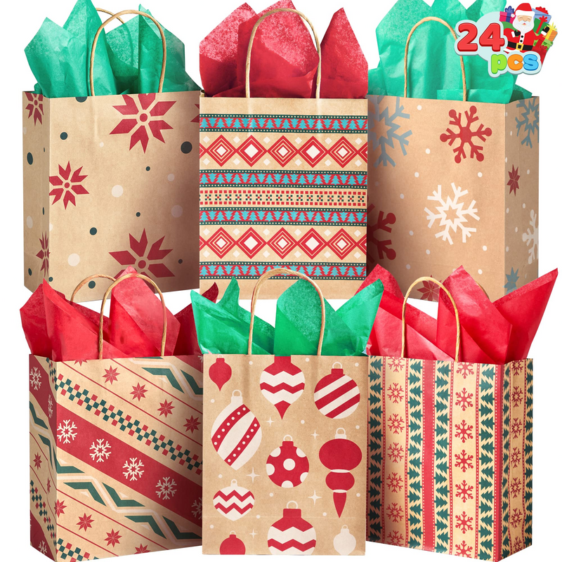 7.25in Kraft Holiday Gift Bags, 24 Pack