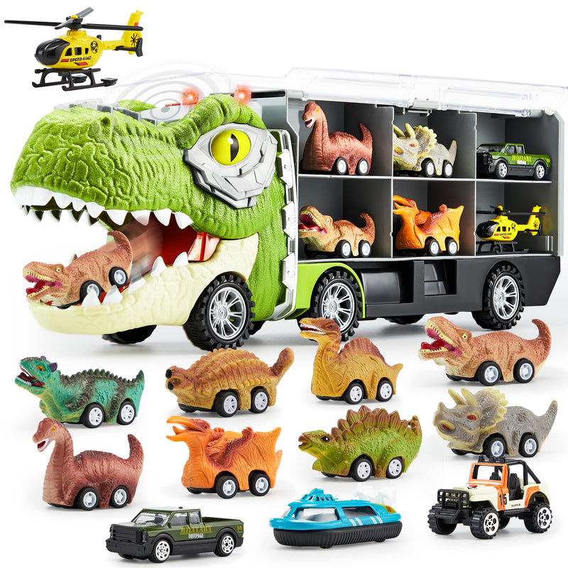 13Pcs Dinosaur Transport Carrier Truck with Mini Car Set