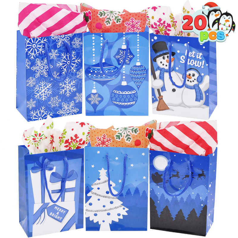 20 Piece Small Blue Christmas Holiday Bags