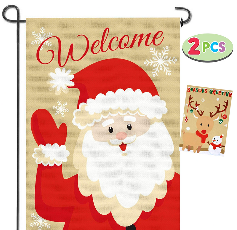Christmas Burlap Welcome Flag, 2 Pack