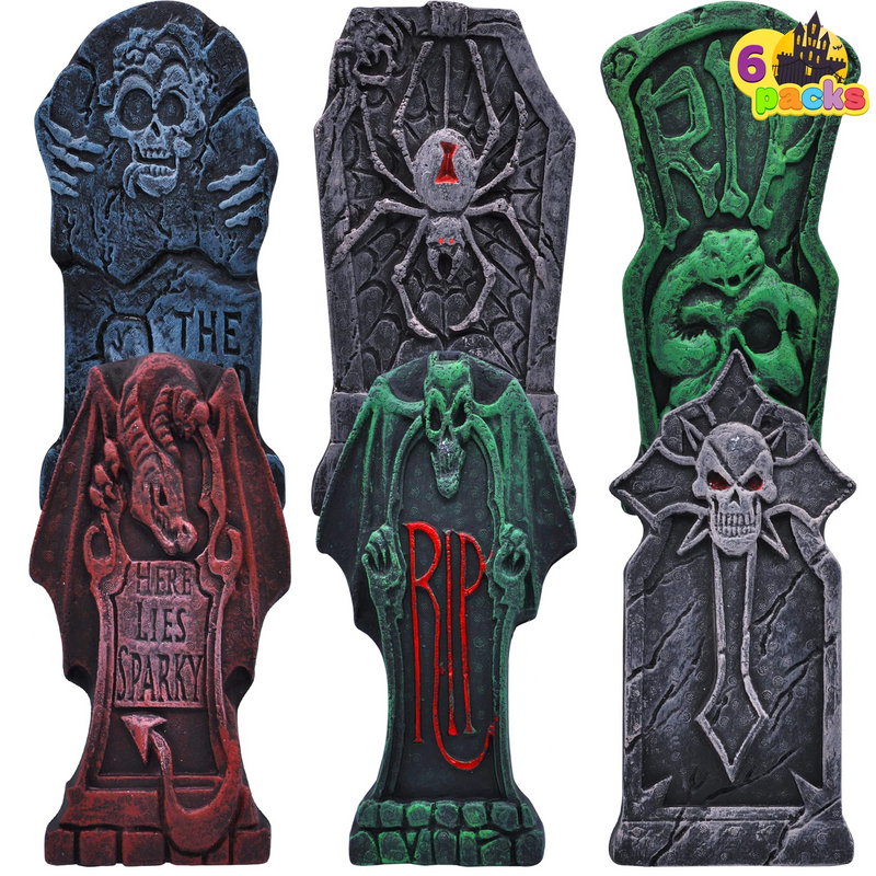 17in Tombstone With Dragon Design Decorations, 6 Pack