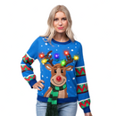 Adult Reindeer Ugly Blue Sweater with Light Bulbs