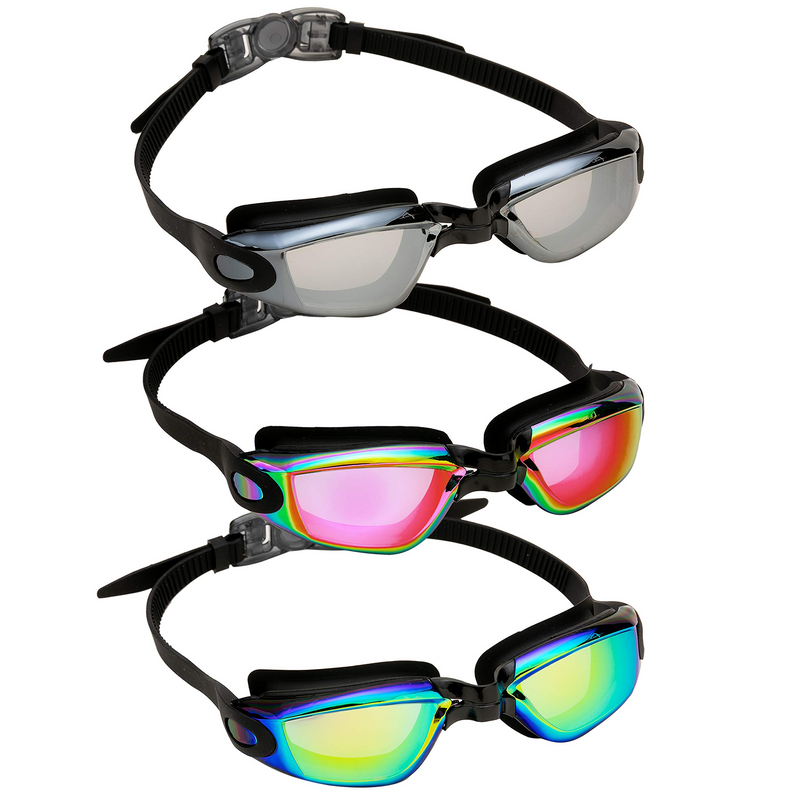 Adult Swimming Goggles (aqua, Rose, Silver), 3 Pack-joyin
