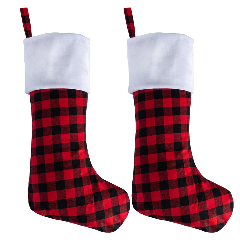 Red Jumbo Plaid Christmas Stockings, 2 Pack