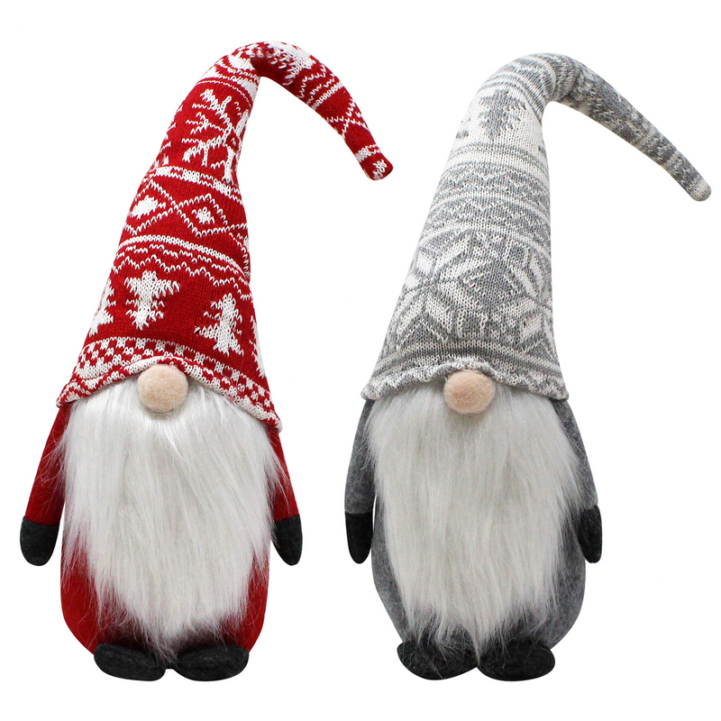 Red and Grey Christmas Plush Gnome, 2pcs