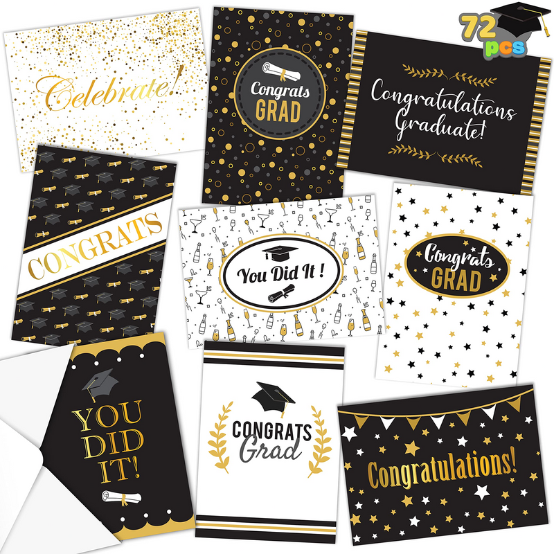 Graduation Cards Black & Gold, 72 pcs