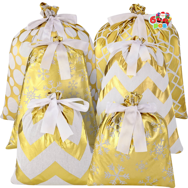 Golden Fabric Gift Bags, 6 Pcs