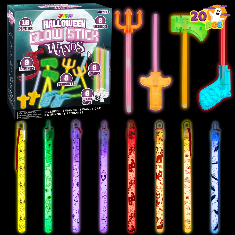 8 Hanging Wands with 8 Weapon Wands, Halloween Glow Sticks Set