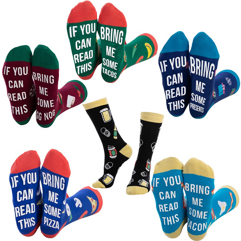 Colorful Christmas Novelty Socks for Women, 6 Pcs