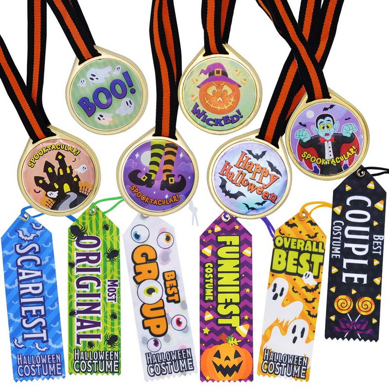 24 Pieces Halloween Medal Trophies And Trophy Ribbons