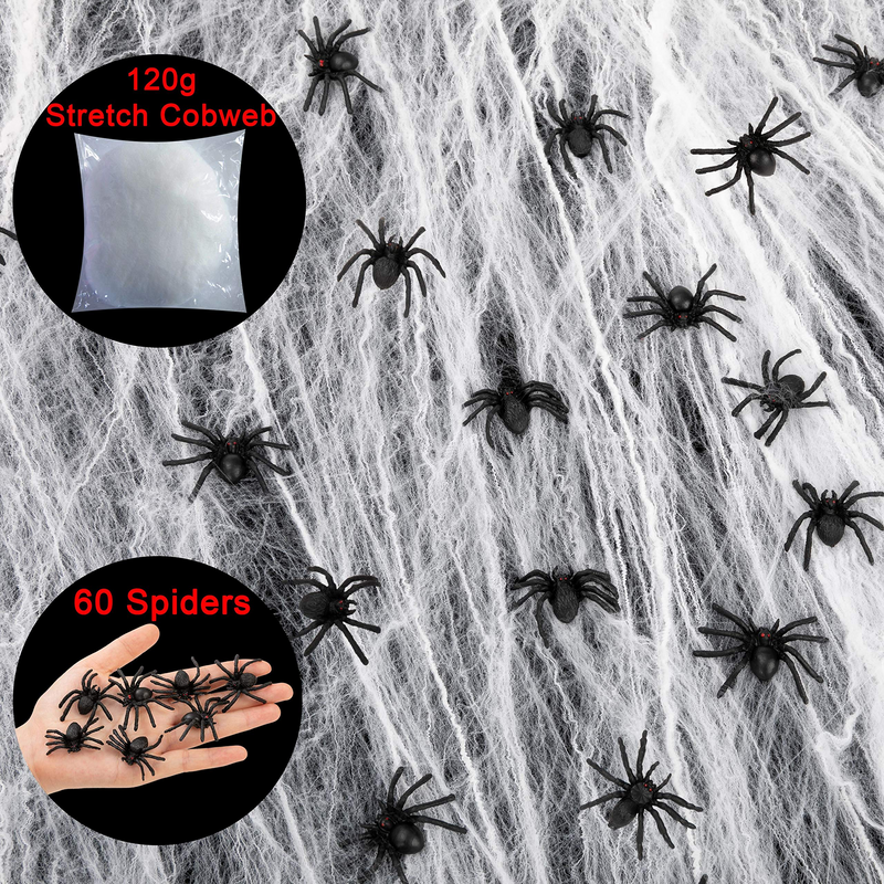 400sqft Stretch Spider Web And Extra 60 Rubber Fake Spiders