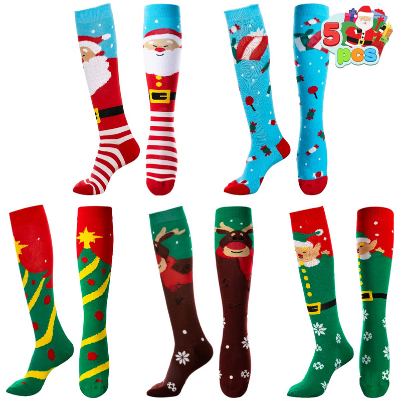 Christmas Women Knee High Socks, 5 Pairs