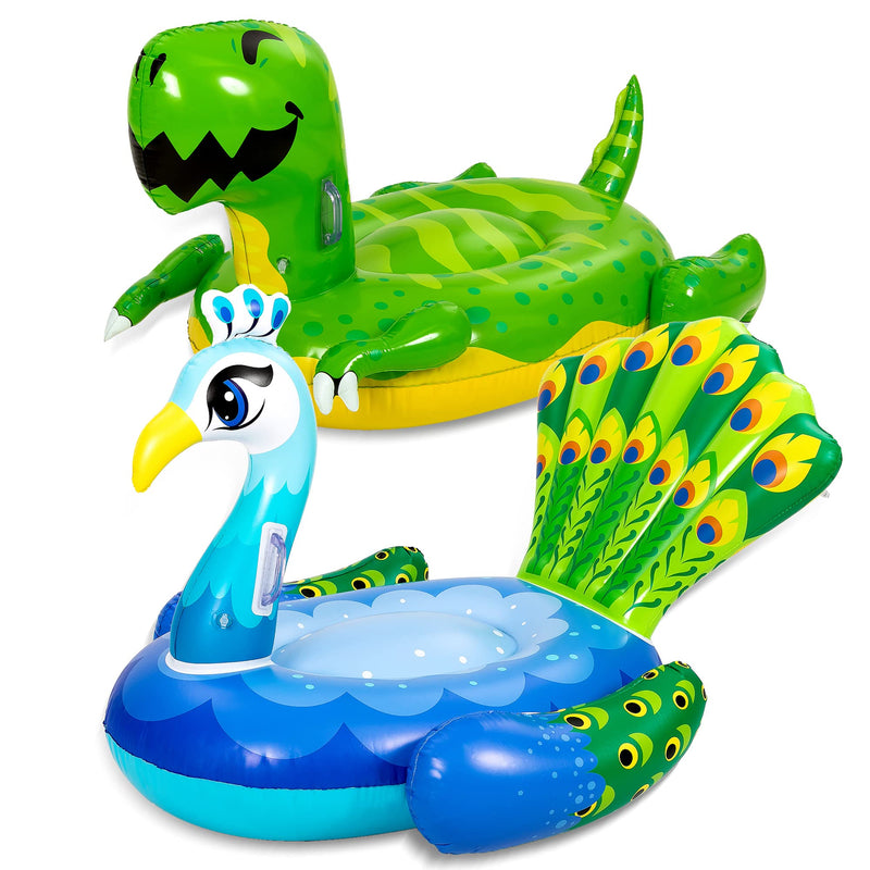 SLOOSH - Inflatable Dinosaur & Peacock Pool Floats Set