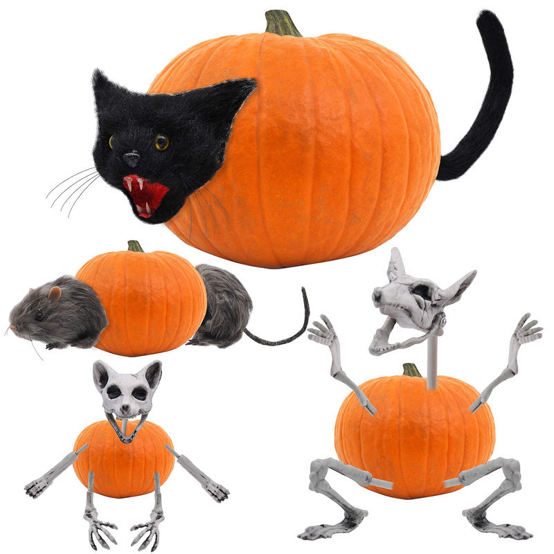 3 Sets Halloween Cat And Rat Pumpkin Decorating Stakes