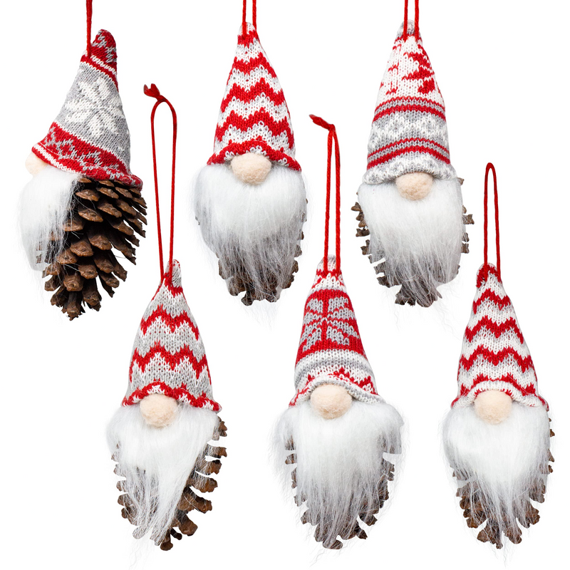 Pine-cone body Gnome Ornaments Set, 6 PCs