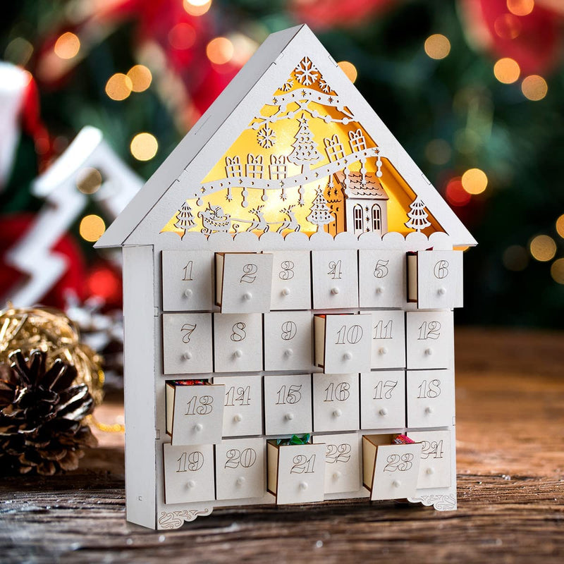 Christmas Pre-lit Wooden House Advent Calendar with Drawers