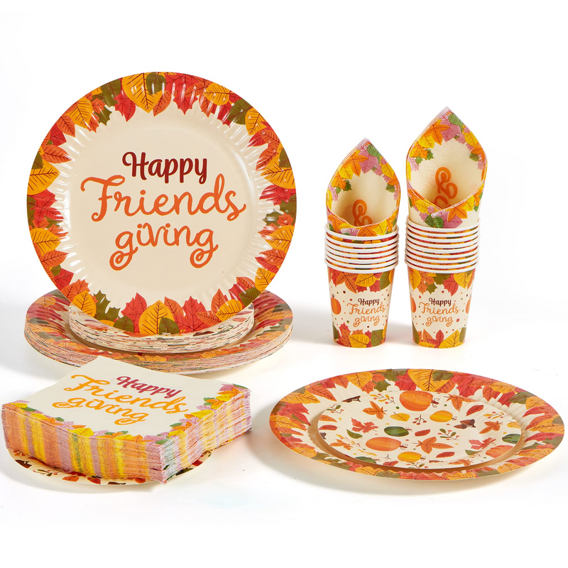 120Pcs Friendsgiving Paper Plates and Napkins Disposable Dinnerware Set