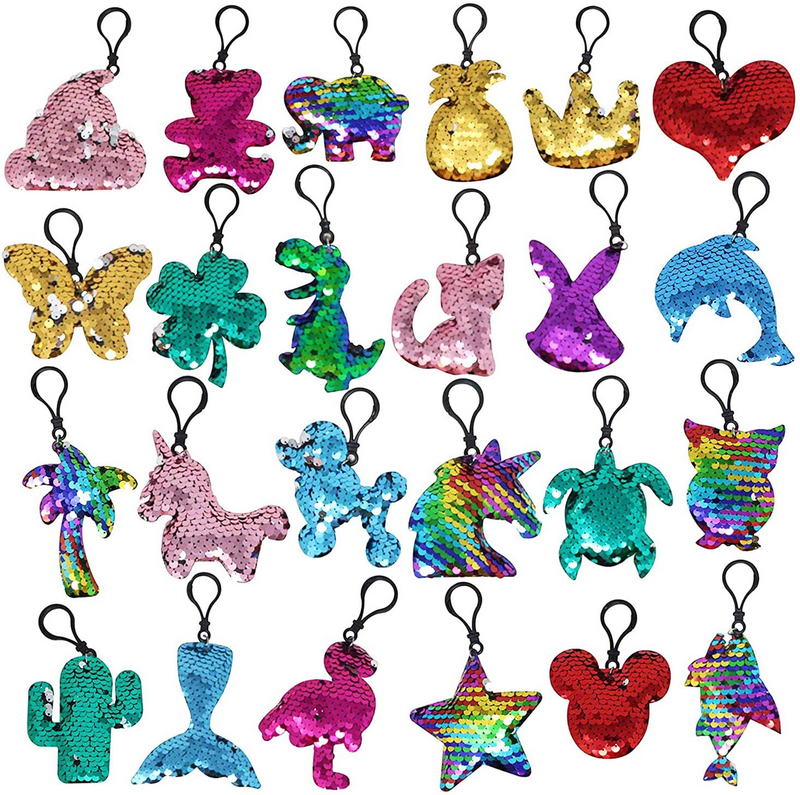 24 Pieces Design Multicolor Flip Sequin Keychain