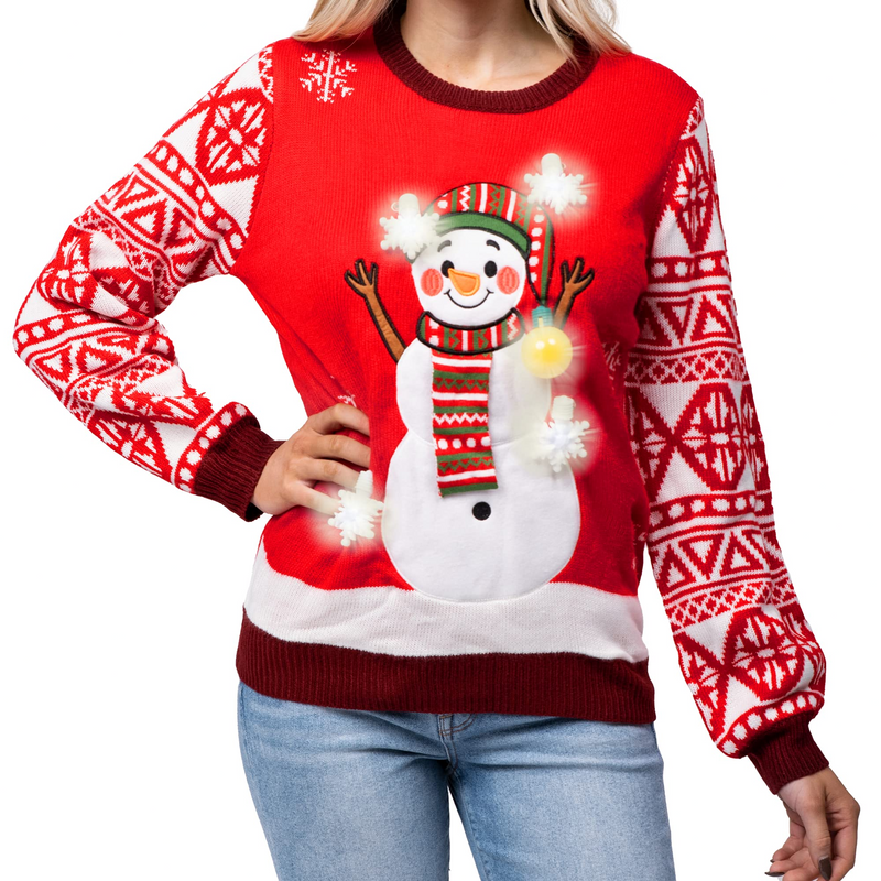 Adult Snowman Ugly Sweater with Light Bulbs