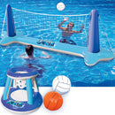 SLOOSH - Inflatable Volleyball Net & Basketball Hoops Pool Float Set, Blue