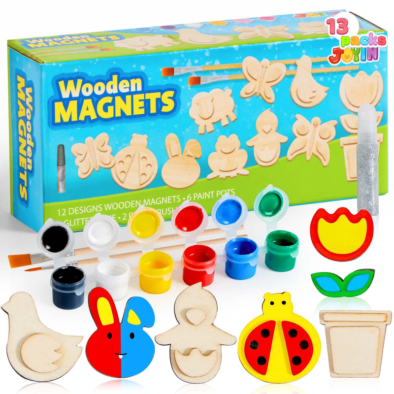 JOYIN 12 Wooden Magnet Creativity Arts & Crafts Painting Kit for Kids, Decorate Your Own Painting Gift, Birthday Parties and Family Crafts, Easter