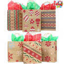 24Pcs Christmas Kraft Gift Bags with Assorted Christmas Prints