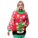 Adult Christmas Tree Long Ugly Sweater with Light Bulbs
