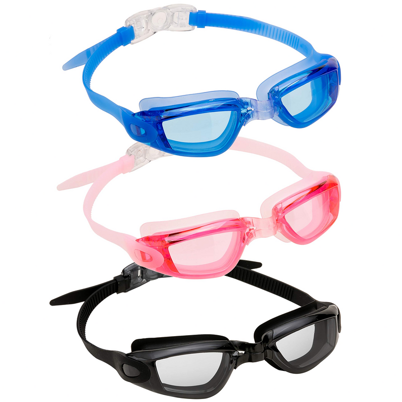 Adults Swimming Goggles (Black, Blue& Pink), 3 Pack