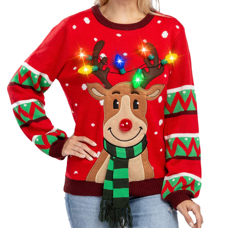 JOYIN Reindeer Ugly Sweater with Light Bulbs