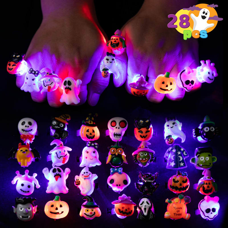 Spooky Halloween Led Light Up Rings, 28 Pcs